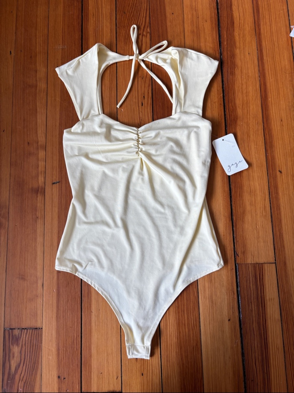 Yellow Bodysuit with Ruched Front